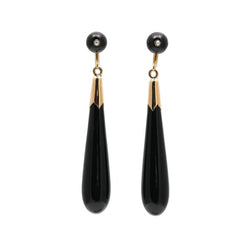 Boucles d'oreilles Pendantes en or jaune, onyx et perles