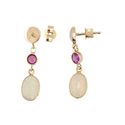 Boucles d'oreilles Pendantes en or jaune, opales et grenats - Castafiore