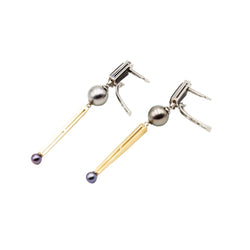 Boucles d'oreilles Pendantes en or jaune, or blanc, perles, essences boisées et diamants - Castafiore