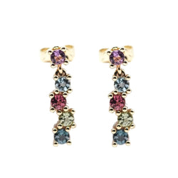 Boucles d'oreilles Pendantes en or jaune, péridots, citrines, améthystes, rhodolites et topazes - Castafiore