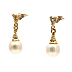 Boucles d'oreilles Pendantes en or jaune, perles et diamants - Castafiore
