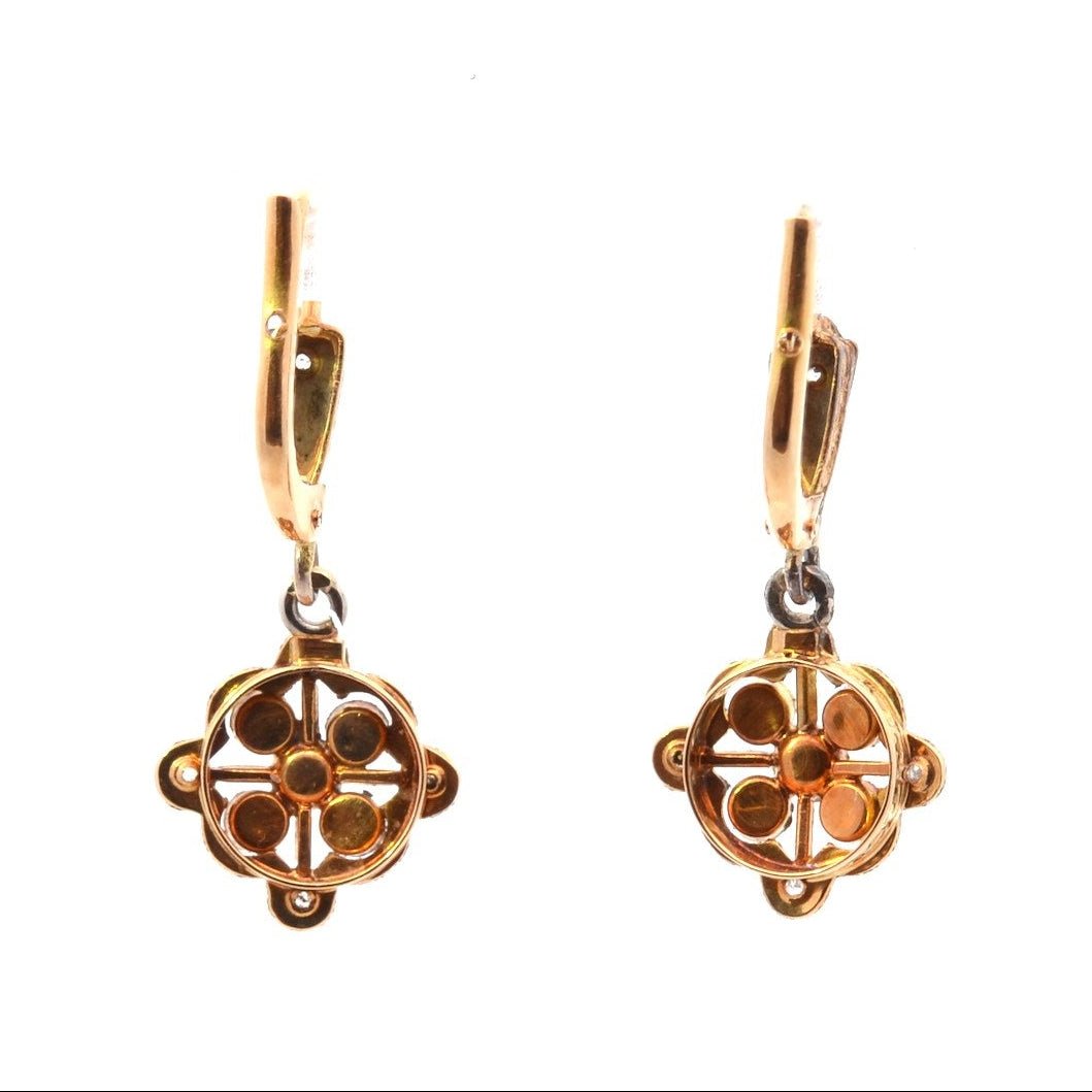 Boucles d'oreilles Pendantes en or jaune, perles et diamants - Castafiore
