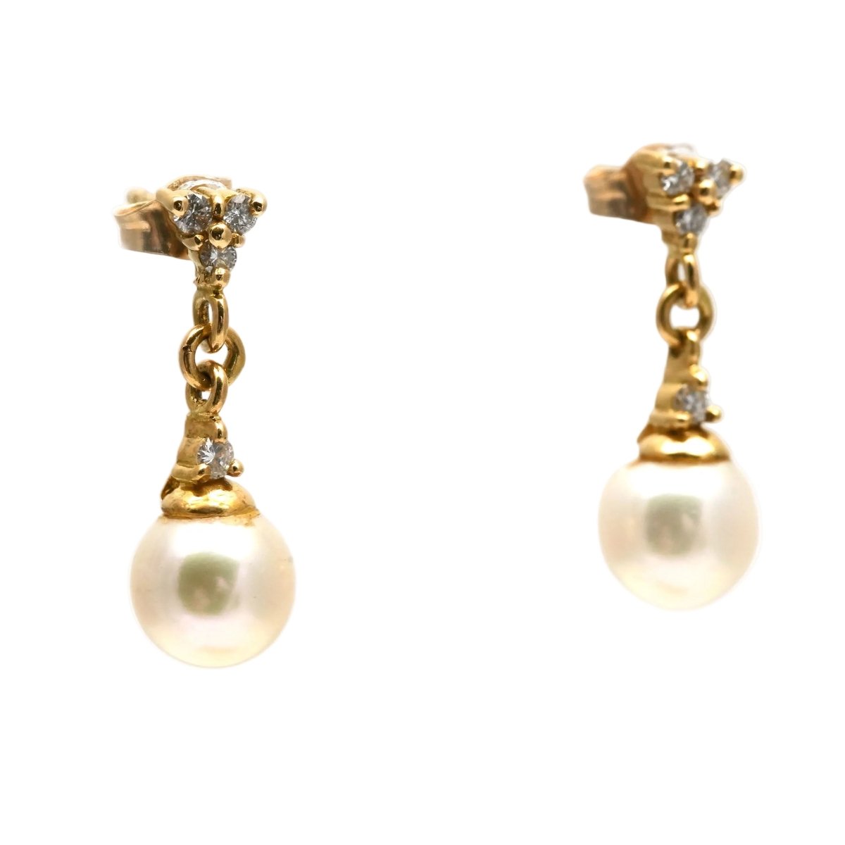 Boucles d'oreilles Pendantes en or jaune, perles et diamants - Castafiore