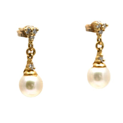Boucles d'oreilles Pendantes en or jaune, perles et diamants - Castafiore