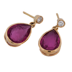 Boucles d'oreilles Pendantes en or jaune, tourmalines et diamants - Castafiore