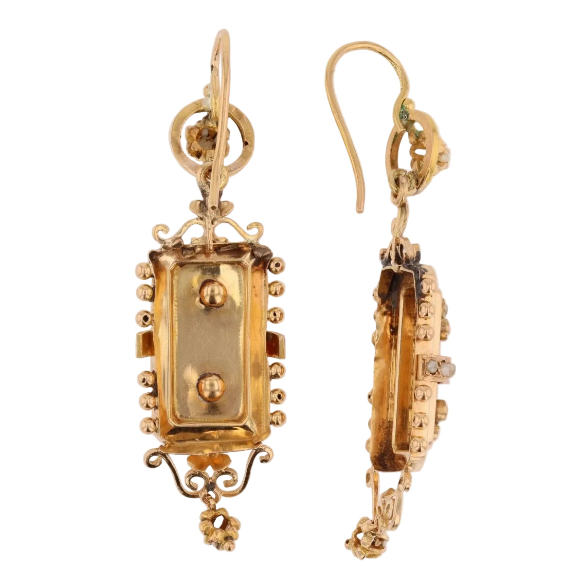 Boucles d'oreilles pendantes en or rose et perles fines - Castafiore