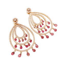 Boucles d'oreilles Pendantes en or rose, tourmalines et diamants - Castafiore