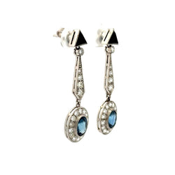 Boucles d'oreilles Pendantes en platine, onyx, saphirs et diamants - Castafiore
