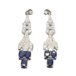 Boucles d'oreilles Pendantes en platine, saphirs et diamants - Castafiore