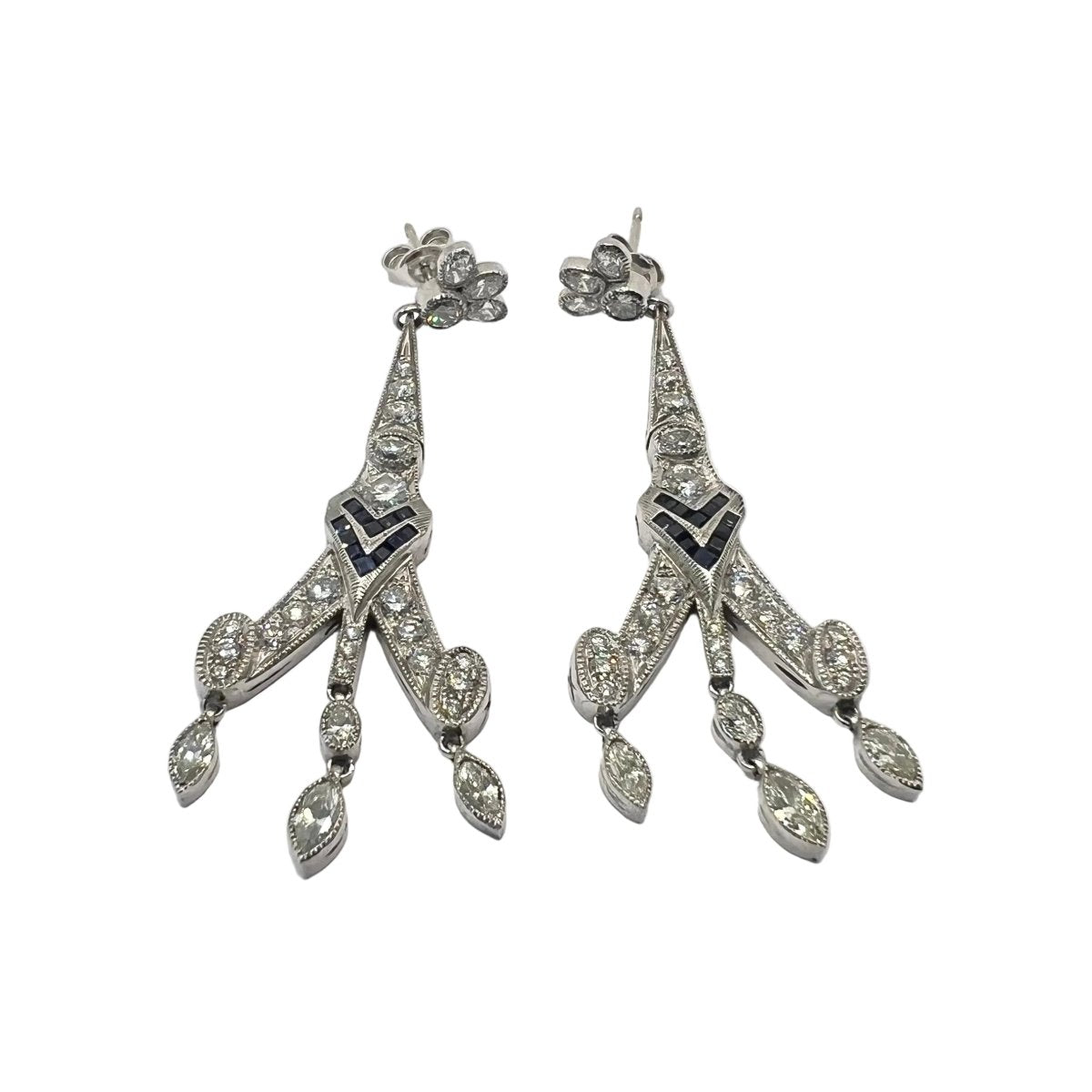 Boucles d'oreilles Pendantes en platine, saphirs et diamants - Castafiore