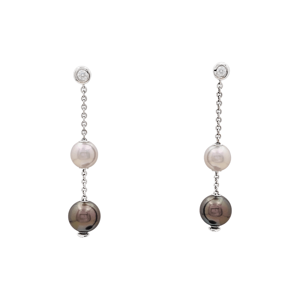 Boucles d'oreilles Pendantes MIKIMOTO en or blanc, perles et diamants - Castafiore