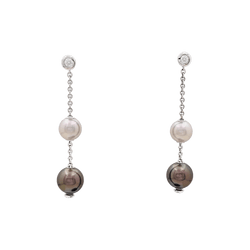 Boucles d'oreilles Pendantes MIKIMOTO en or blanc, perles et diamants - Castafiore
