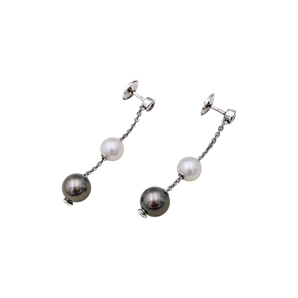 Boucles d'oreilles Pendantes MIKIMOTO en or blanc, perles et diamants - Castafiore