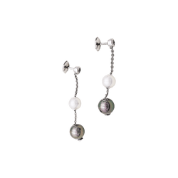 Boucles d'oreilles Pendantes MIKIMOTO en or blanc, perles et diamants - Castafiore