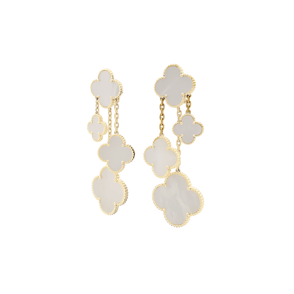 Boucles d'oreilles Pendantes VAN CLEEF & APRELS "Magic Alhambra" en or jaune et nacre - Castafiore