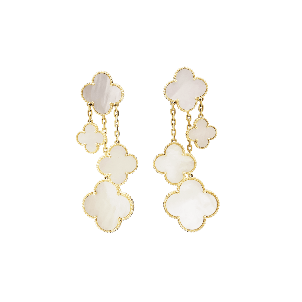 Boucles d'oreilles Pendantes VAN CLEEF & APRELS "Magic Alhambra" en or jaune et nacre - Castafiore