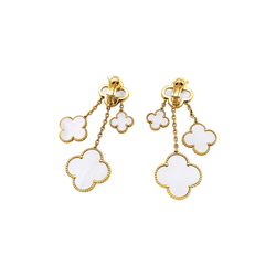 Boucles d'oreilles Pendantes VAN CLEEF & APRELS "Magic Alhambra" en or jaune et nacre - Castafiore