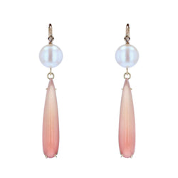 Boucles d'oreilles perles diamants gouttes de grenats - Castafiore