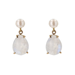 Boucles d'oreilles PIERRES DE LUNE Pampille en or jaune et perles de culture - Castafiore