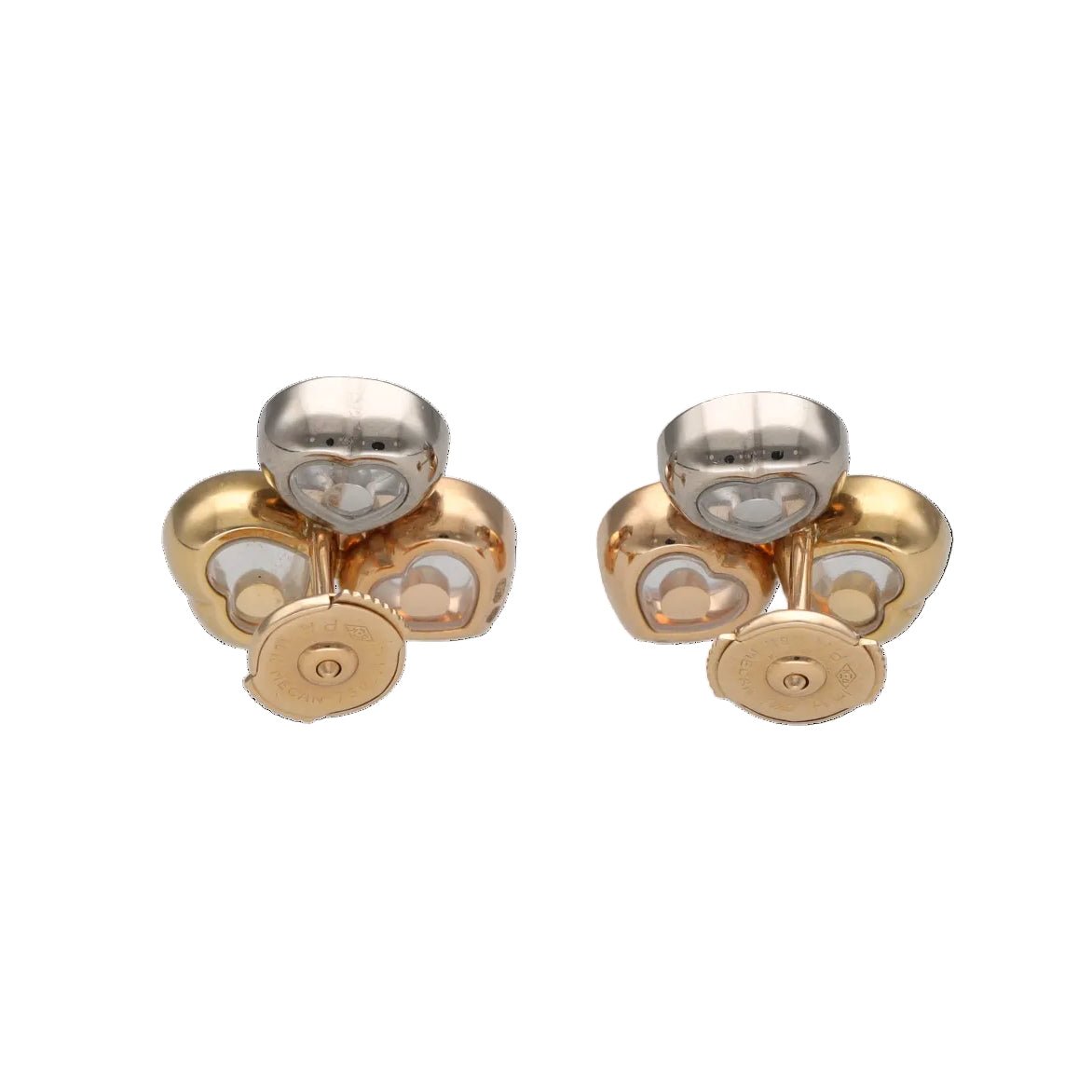Boucles d'oreilles Puces CHOPARD "Happy Curve" en or blanc, or jaune, or rose et diamants - Castafiore