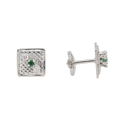 Boucles d'oreilles Puces en or blanc, émeraudes et diamants - Castafiore