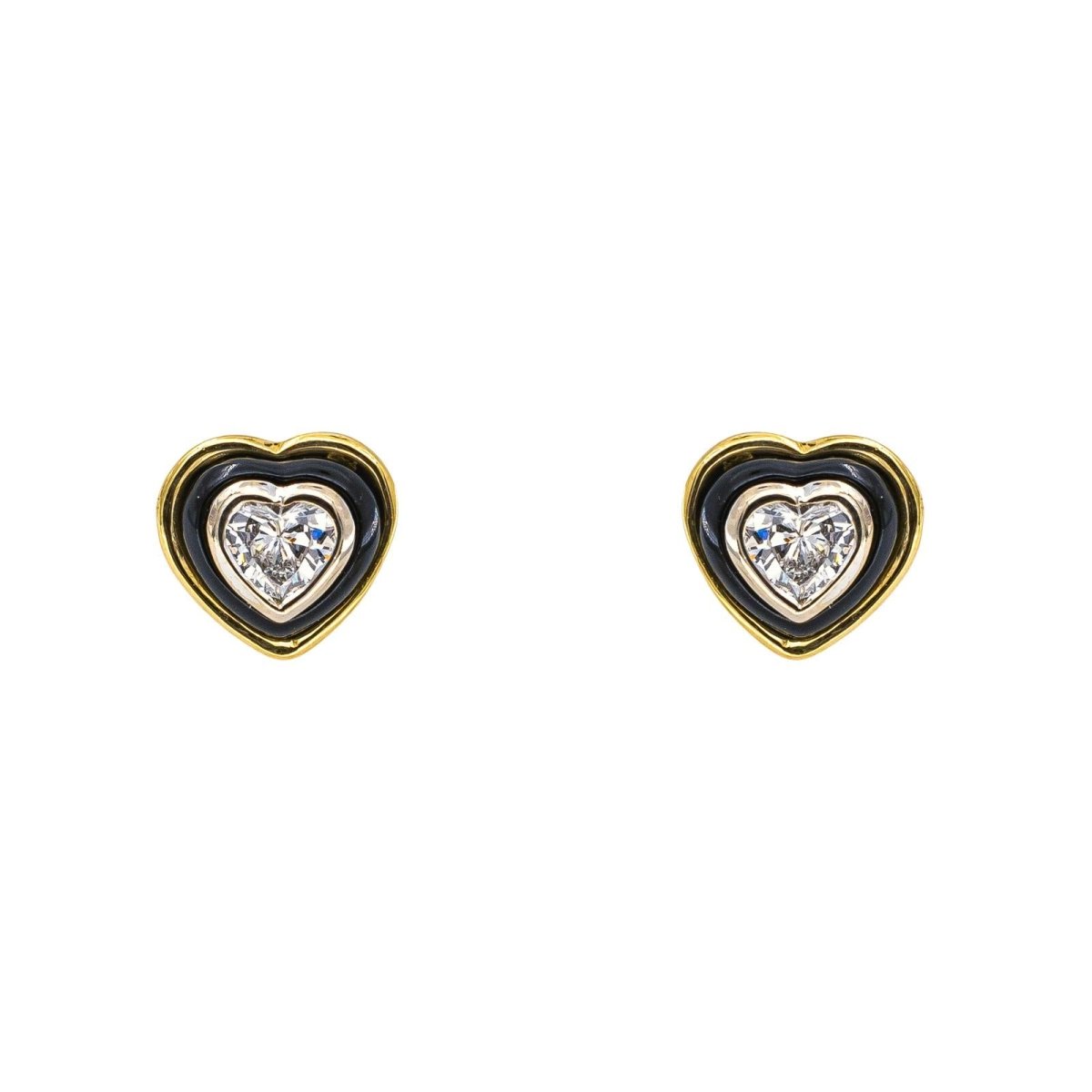 Boucles d'oreilles Puces en or blanc, or jaune, onyx et diamants - Castafiore