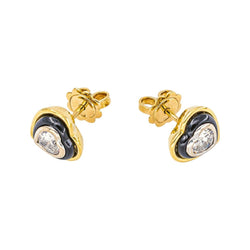 Boucles d'oreilles Puces en or blanc, or jaune, onyx et diamants - Castafiore