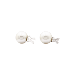 Boucles d'oreilles Puces en or blanc, perles et diamants - Castafiore