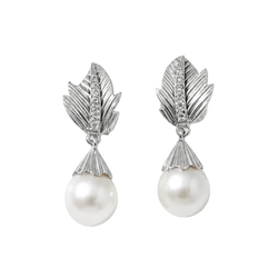 Boucles d’oreilles Puces en or blanc, perles et diamants - Castafiore