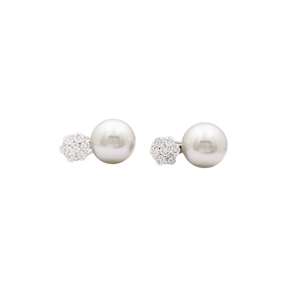 Boucles d'oreilles Puces en or blanc, perles et diamants - Castafiore