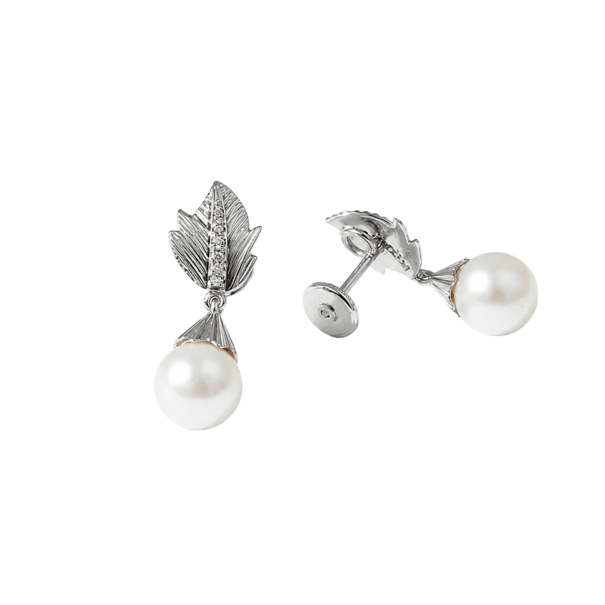 Boucles d’oreilles Puces en or blanc, perles et diamants - Castafiore