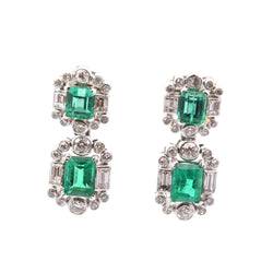 Boucles d'oreilles Puces en or blanc, platine, émeraudes et diamants - Castafiore