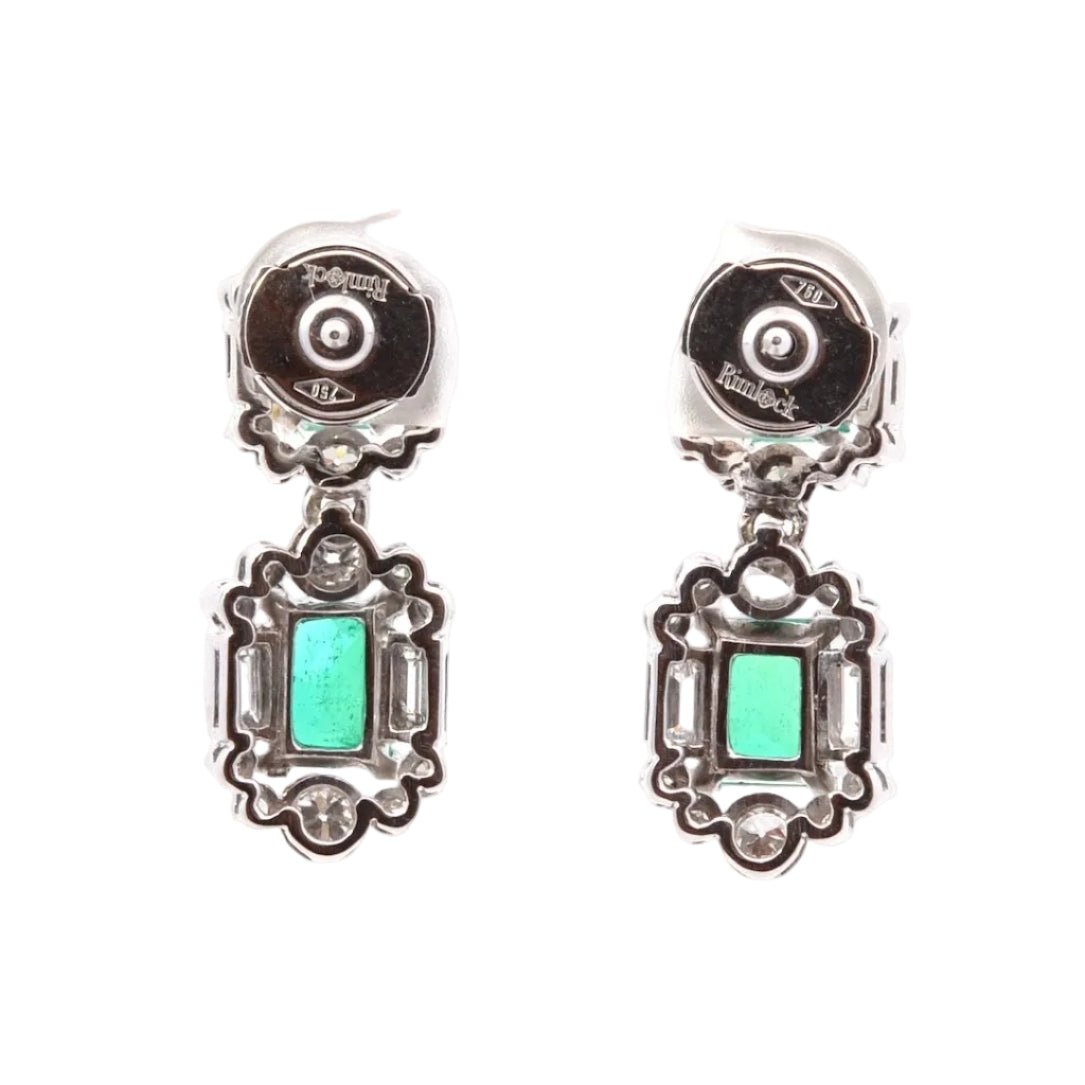 Boucles d'oreilles Puces en or blanc, platine, émeraudes et diamants - Castafiore