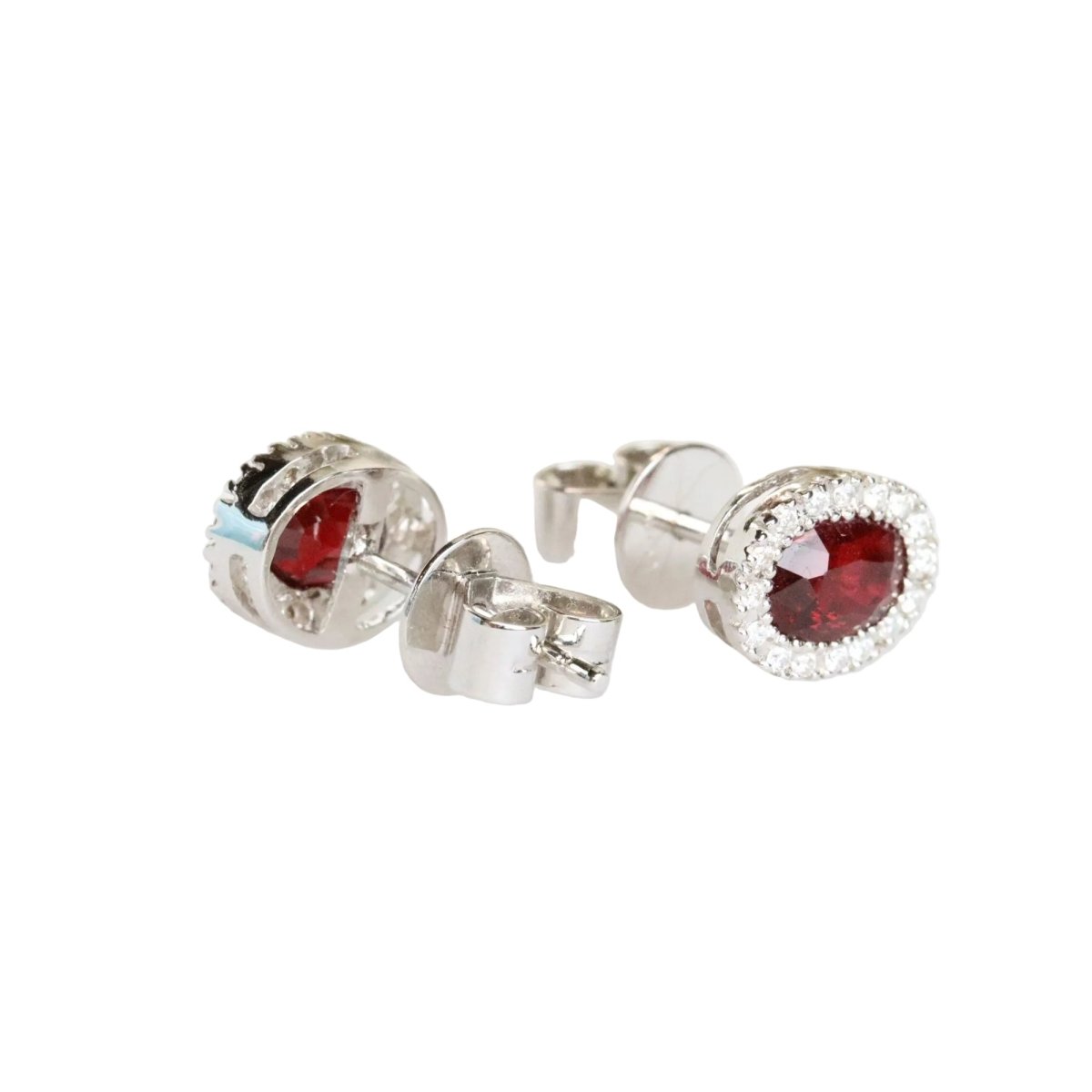 Boucles d'oreilles Puces en or blanc, rubis et diamants - Castafiore