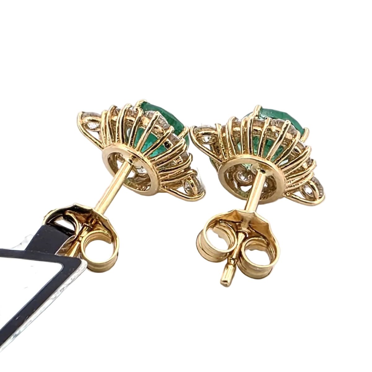 Boucles d'oreilles Puces en or jaune, émeraudes et diamants - Castafiore