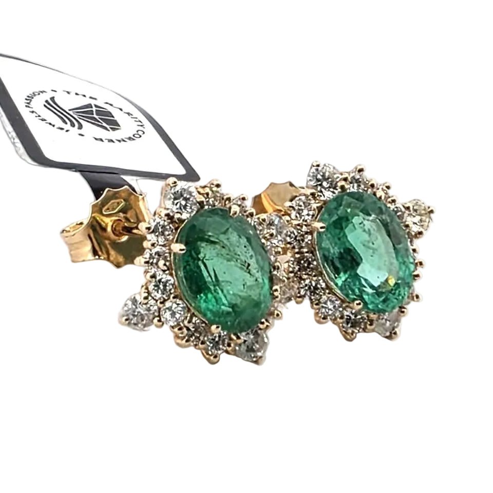 Boucles d'oreilles Puces en or jaune, émeraudes et diamants - Castafiore