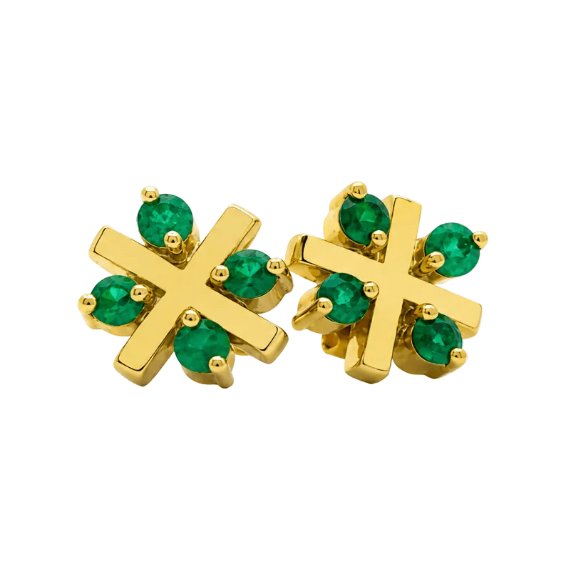Boucles d'oreilles Puces en or jaune et émeraudes