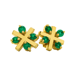 Boucles d'oreilles Puces en or jaune et émeraudes