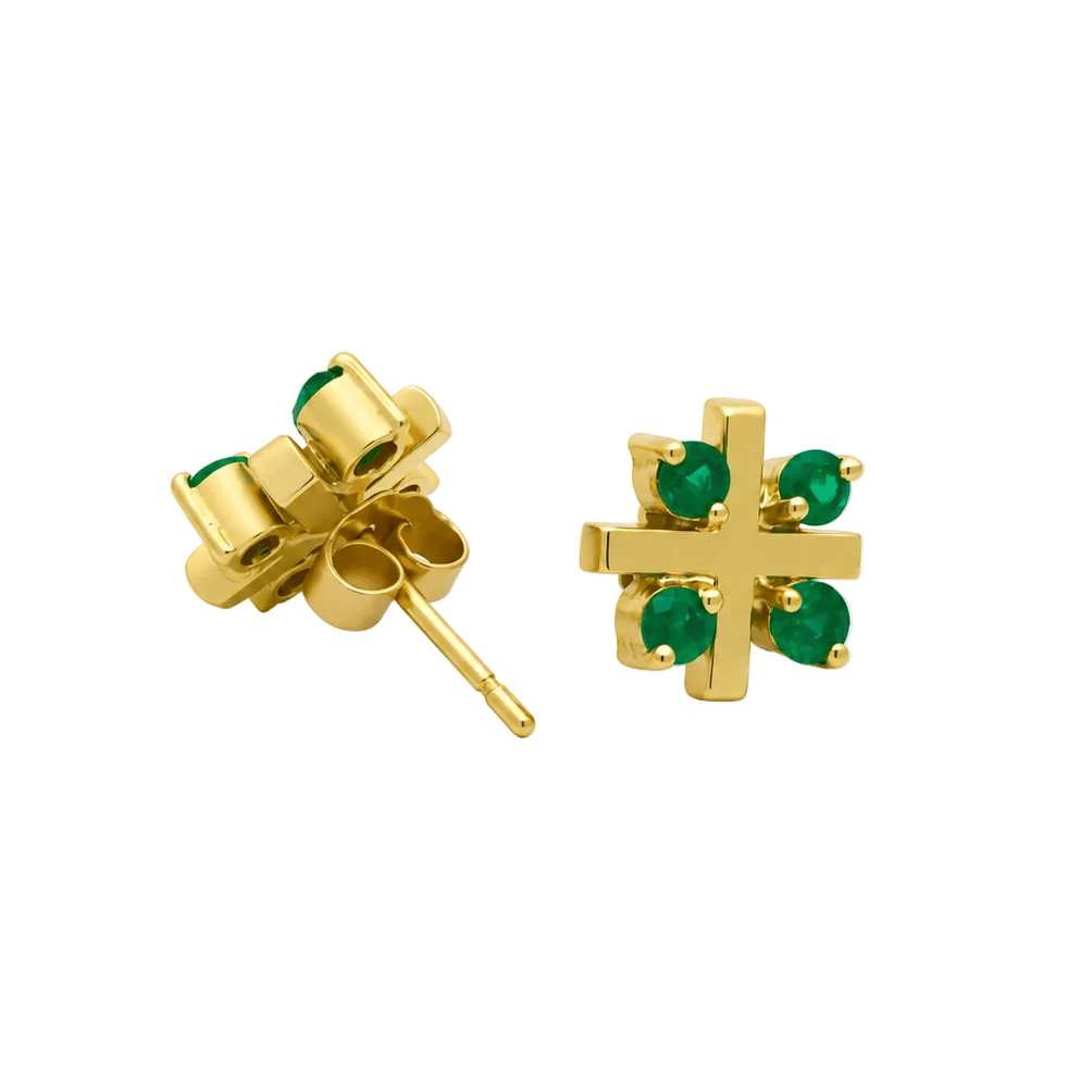 Boucles d'oreilles Puces en or jaune et émeraudes - Castafiore