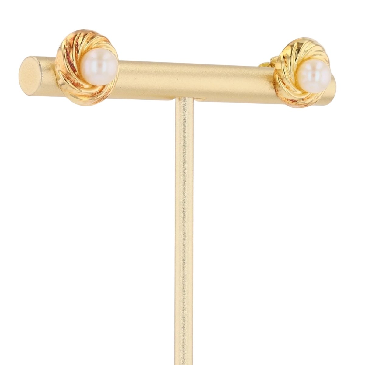 Boucles d'oreilles Puces en or jaune et perles - Castafiore