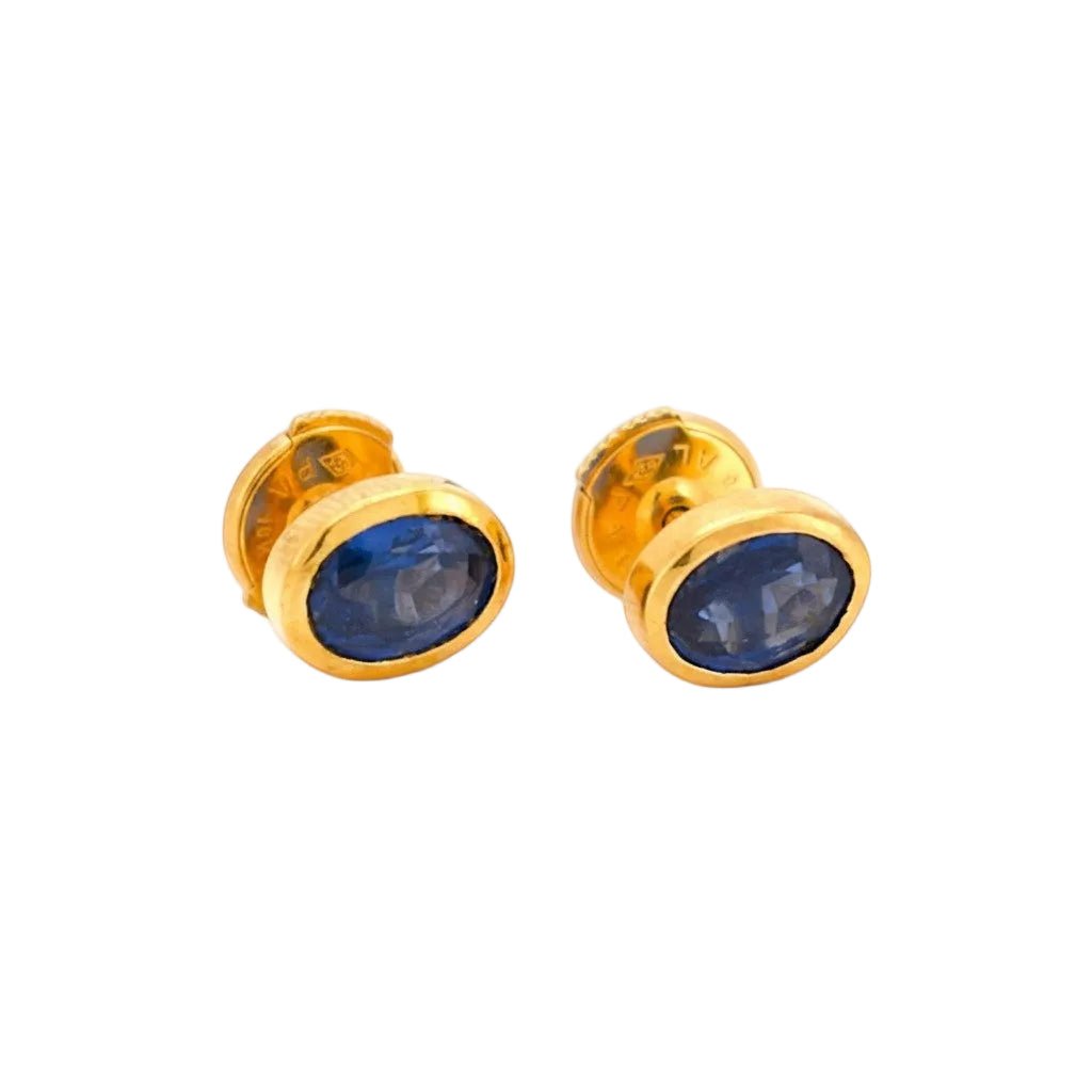 Boucles d'oreilles Puces en or jaune et saphirs - Castafiore