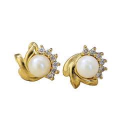 Boucles d'oreilles Puces en or jaune, perles de culture, et saphirs - Castafiore