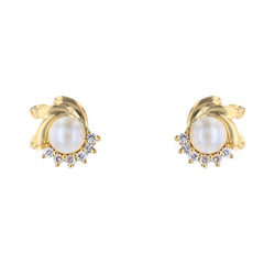 Boucles d'oreilles Puces en or jaune, perles de culture, et saphirs - Castafiore