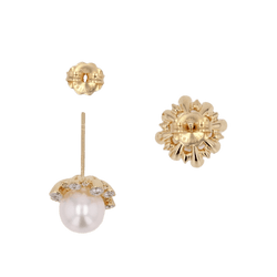 Boucles d'oreilles Puces en or jaune, perles et diamants - Castafiore