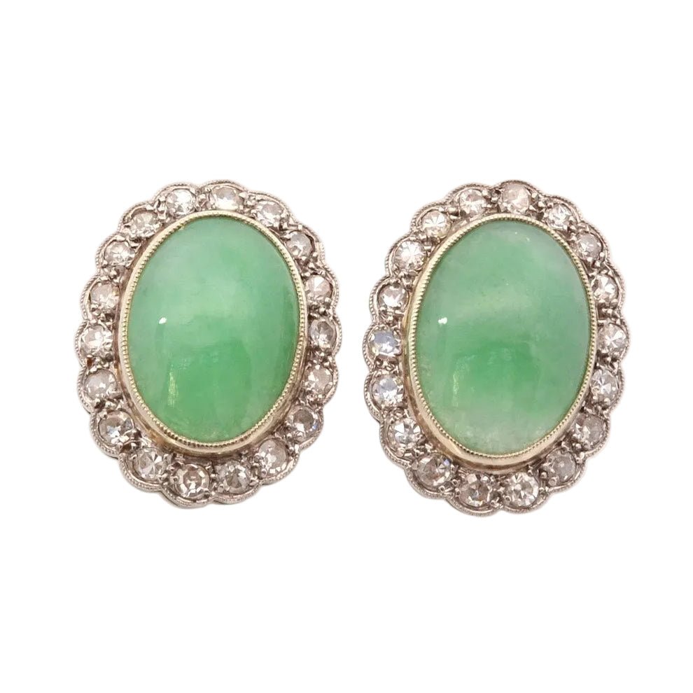 Boucles d'oreilles Puces en or jaune, platine, jade et diamants - Castafiore