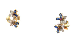 Boucles d'oreilles Puces en or jaune, rubis, saphirs et diamants - Castafiore