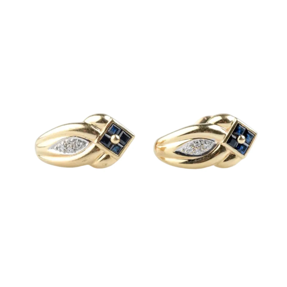 Boucles d’oreilles Puces en or jaune, saphirs et diamants - Castafiore