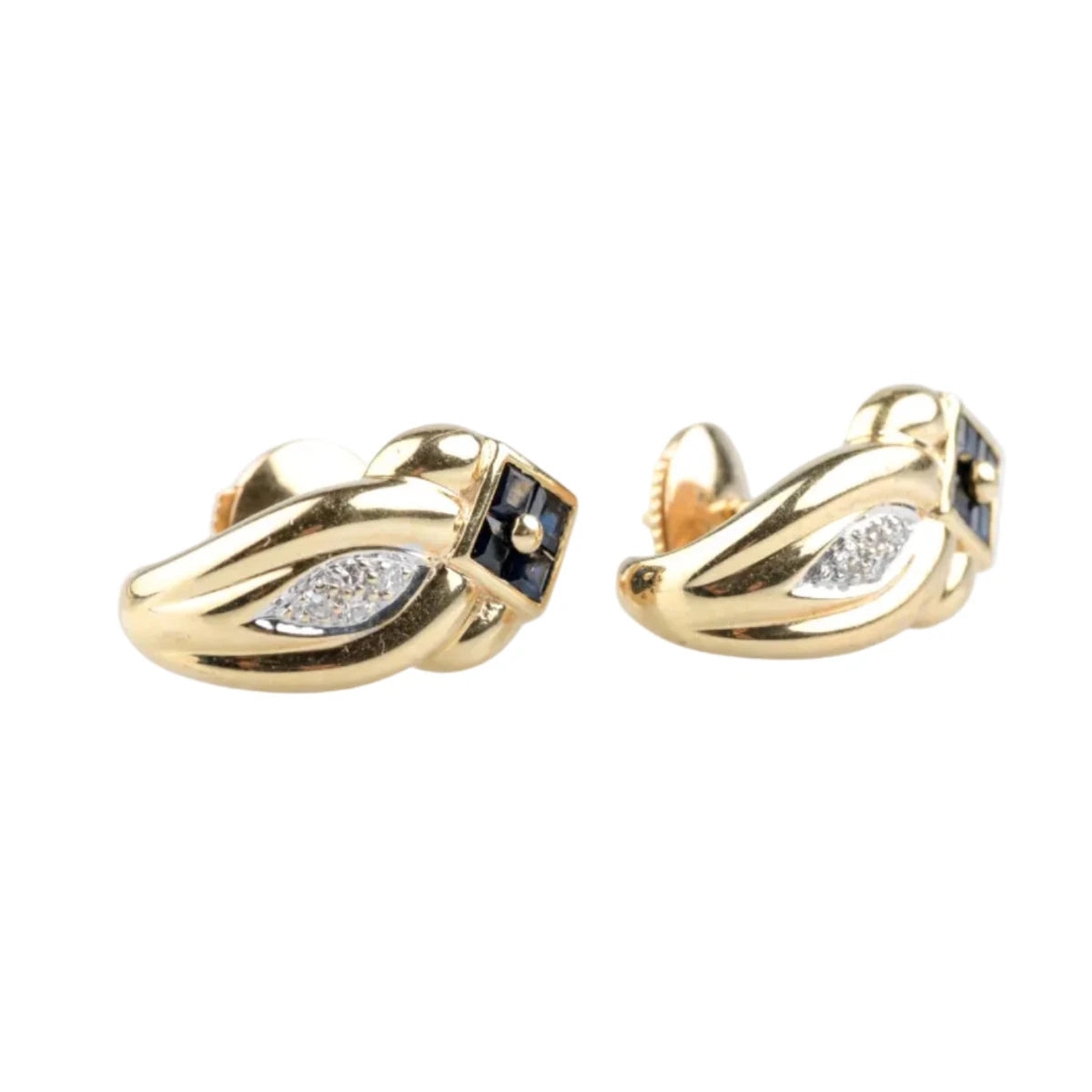 Boucles d’oreilles Puces en or jaune, saphirs et diamants - Castafiore