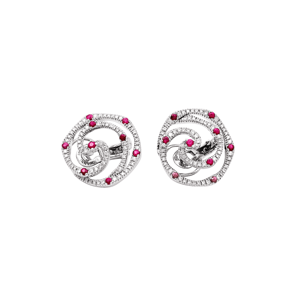 Boucles d'oreilles Puces GIOVANNI FERRARIS en or blanc, rubis et diamants - Castafiore