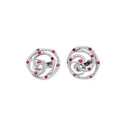 Boucles d'oreilles Puces GIOVANNI FERRARIS en or blanc, rubis et diamants - Castafiore